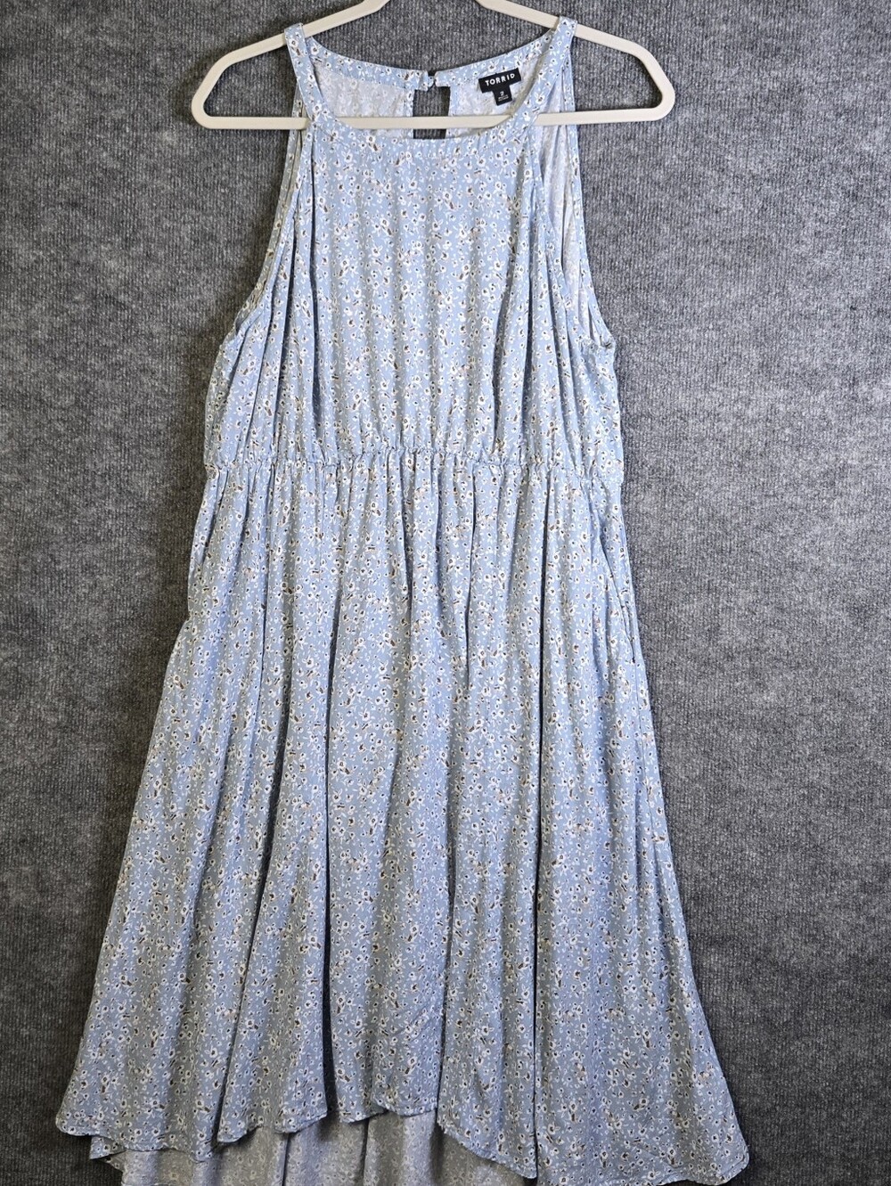 Torrid Dress Womens 2X Blue Floral Sleeveless Halter Sundress Empire Waist